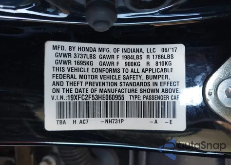 2017 Honda Civic Lx z USA, uszkodzony, nr VIN 19XFC2F53HE060955